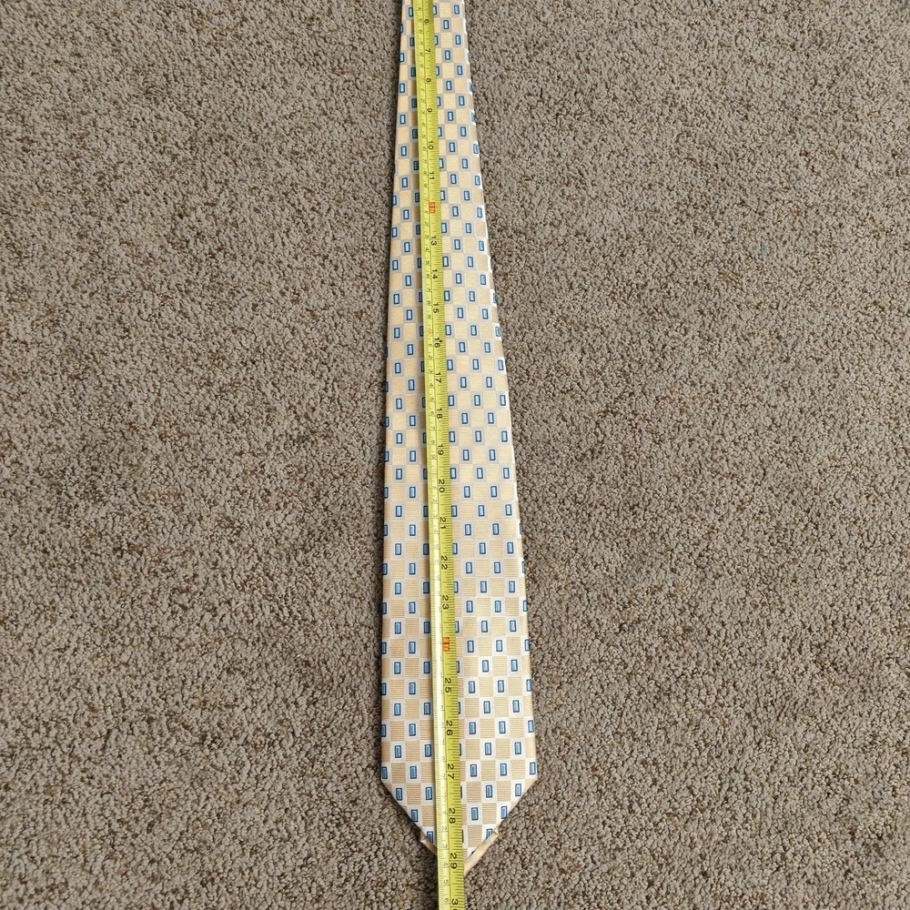 Henry Jacobson Necktie Mens 58 Inch Yellow Gold Woven Plaid Luxury Handmade Silk